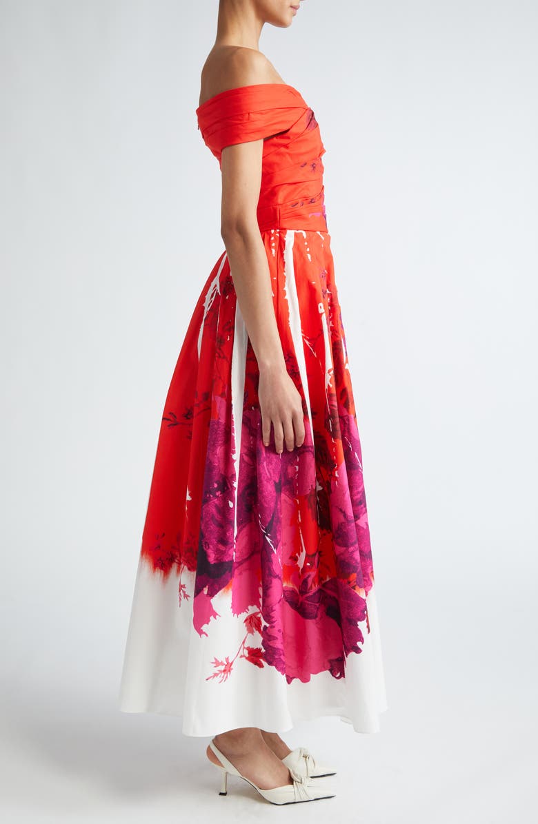 Erdem Rose Poppy Print Off the Shoulder Midi Cocktail Dress, Alternate, color, 