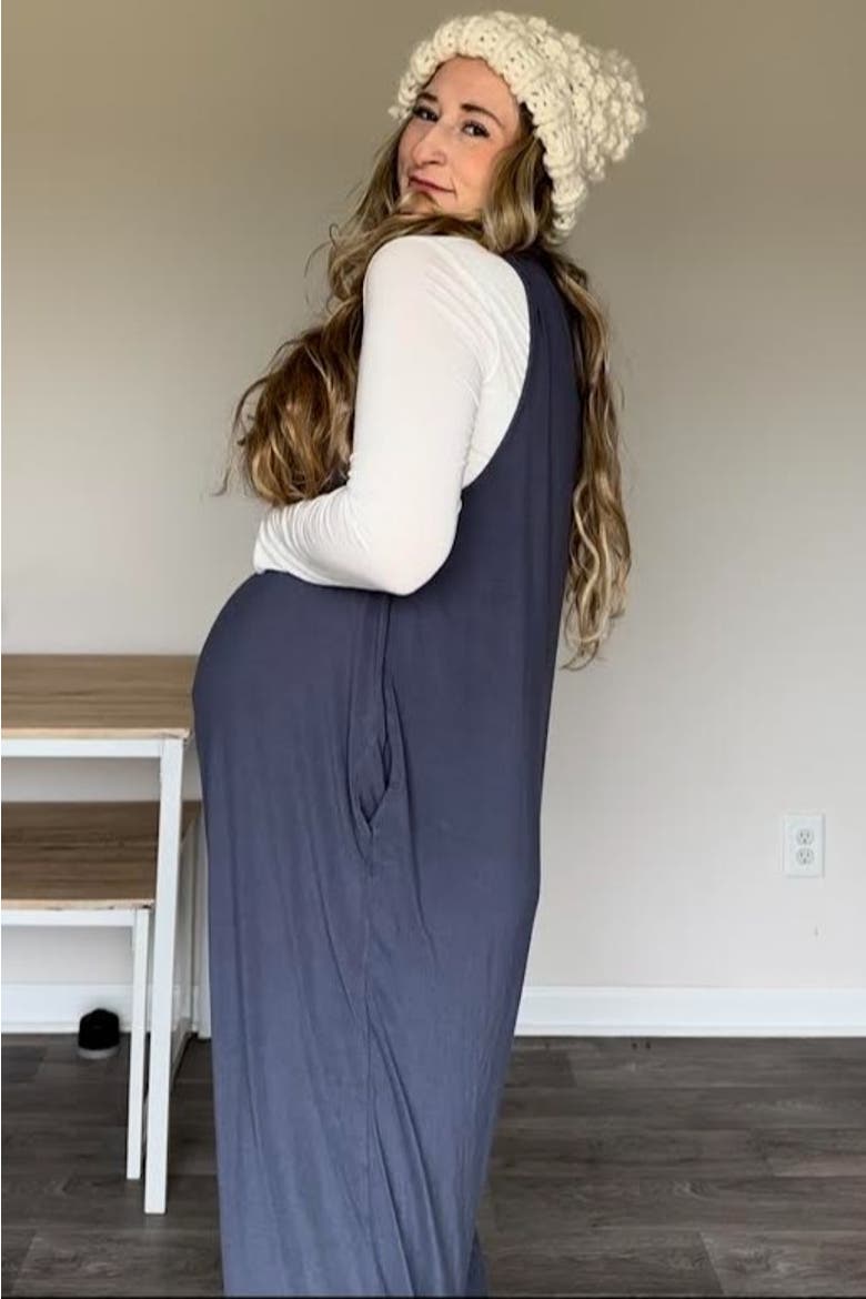 Deep V Sleeveless Wide Leg Jumpsuit, Alternate, color, Blue