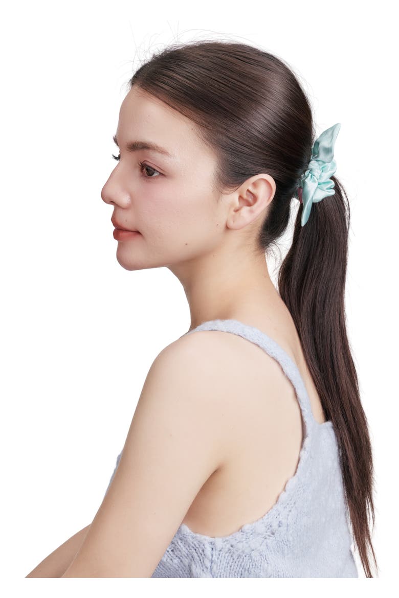 Bunny Ear Silk Hair Tie Scrunchie, Alternate, color, Blue