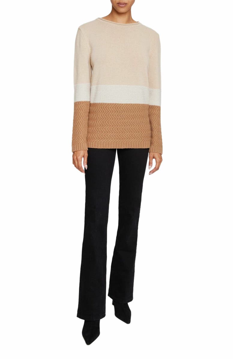 Santorelli DORA Color Block Sweater in Merino Wool and Cashmere Blend, Alternate, color, Beige