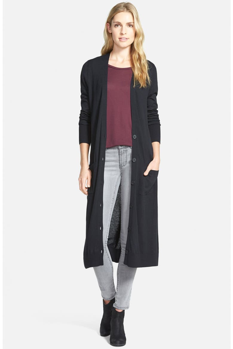 Cotton Blend Duster Cardigan, Main, color, BLACK