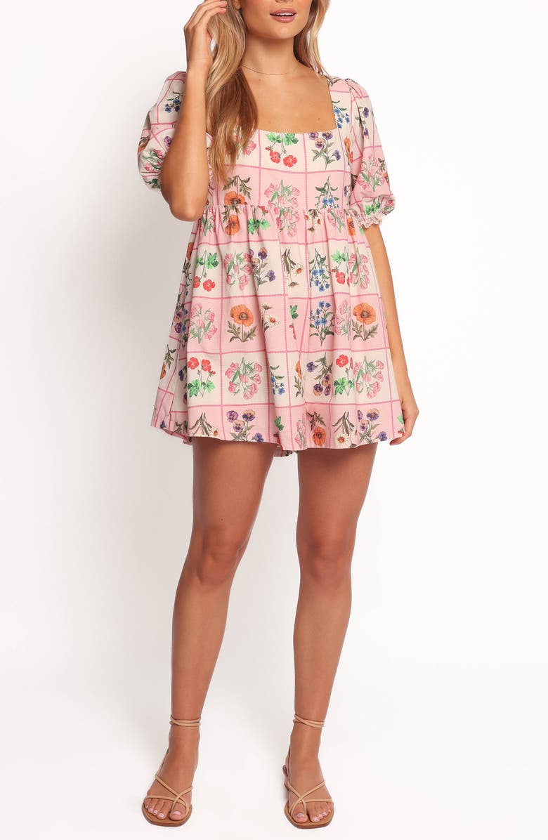 Petal & Pup Floretta Puff Sleeve Cotton Romper, Main, color, Flora Tile