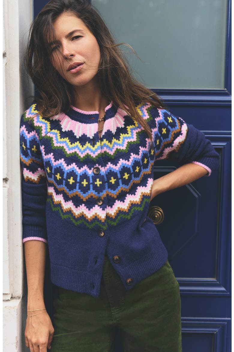 Mae Fair Isle Cardigan, Alternate, color, NAVY FAIR ISLE