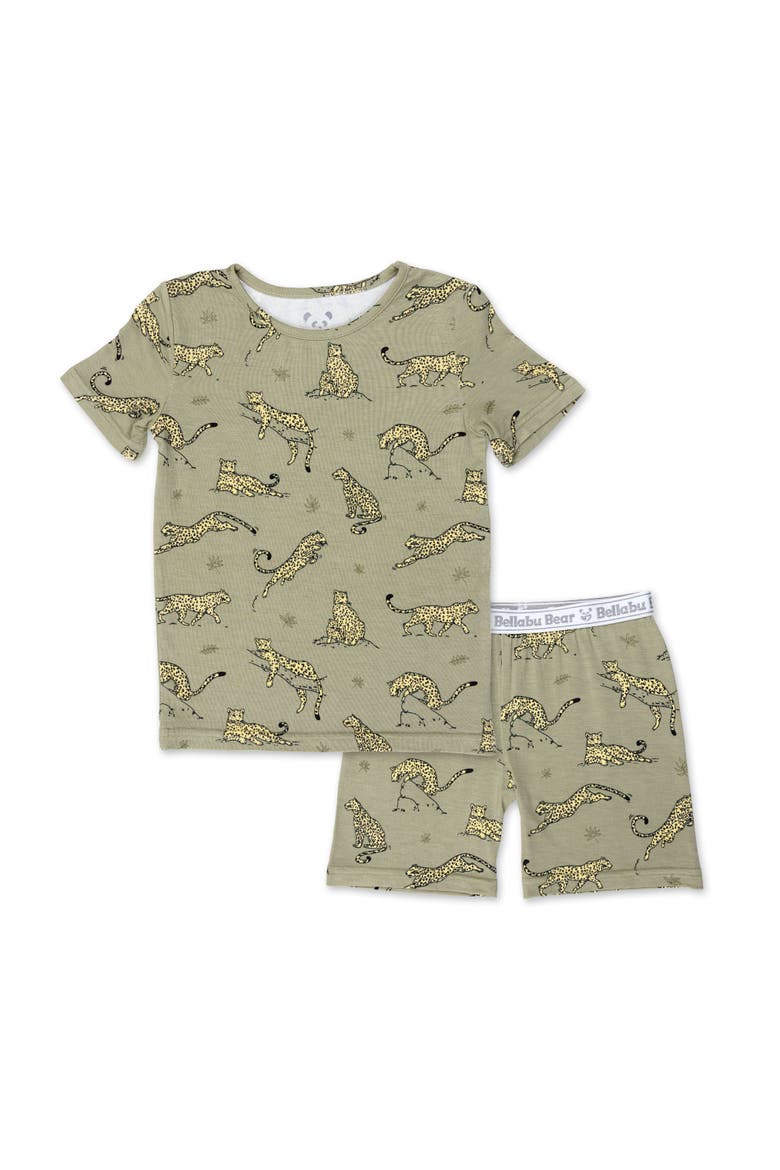 Sage & Spots Leopard Kids 2-Piece Short Sleeve & Shorts Pajama Set, Main, color, Sage & Spots Leopard