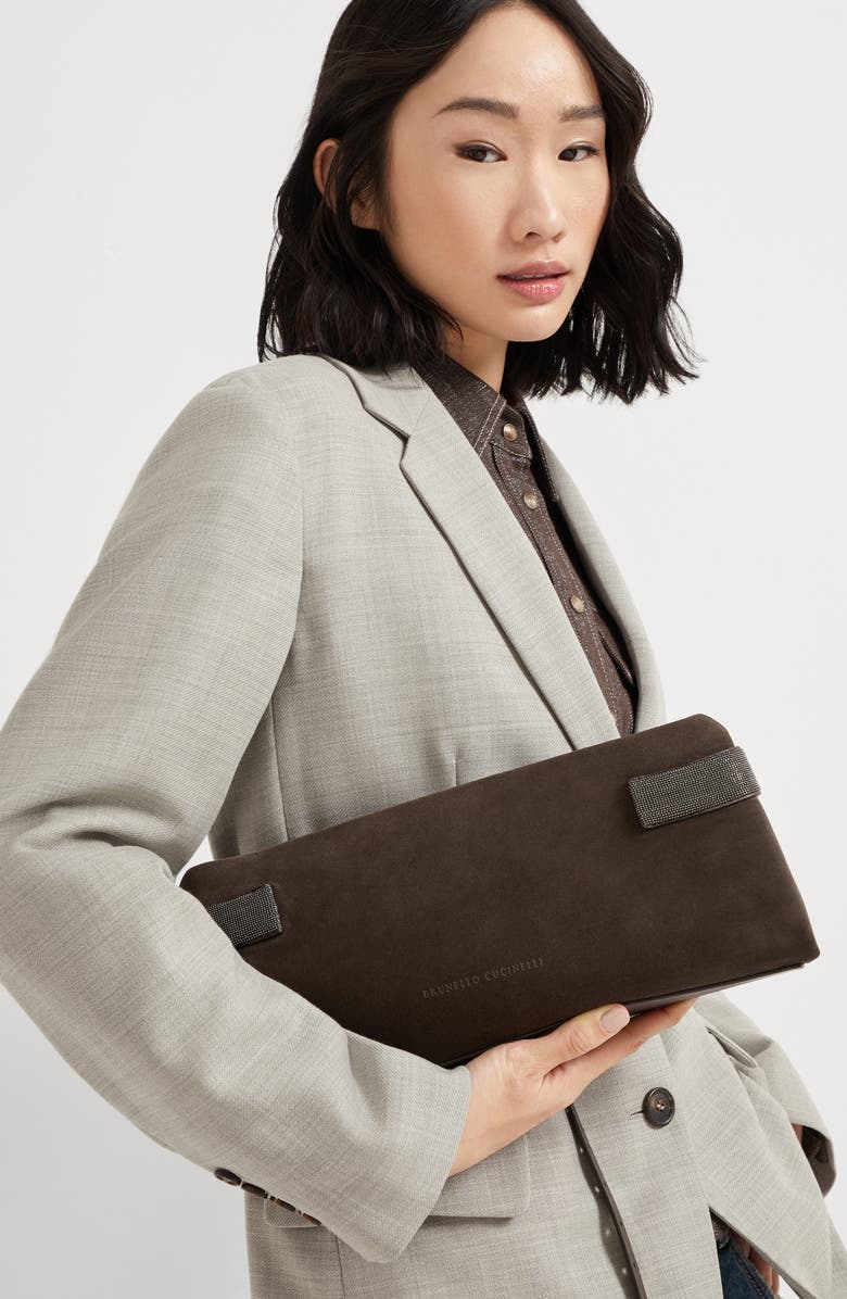 Brunello Cucinelli Essence pouch bag, Alternate, color, Pine Cone Brown