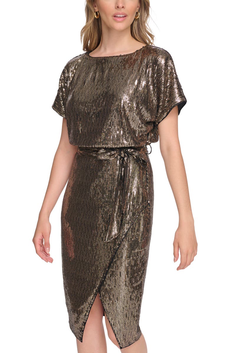 Kensie Metallic Sequin Dress, Alternate, color,