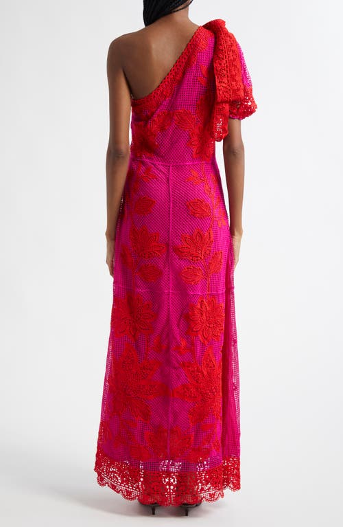 Farm Rio Guipuire Lace One-shoulder Maxi Dress In Red