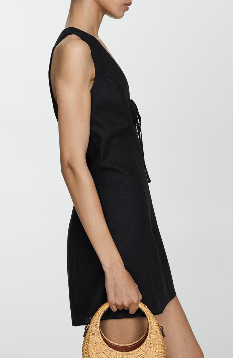 MANGO Tie Front Linen Blend Minidress, Alternate, color,
