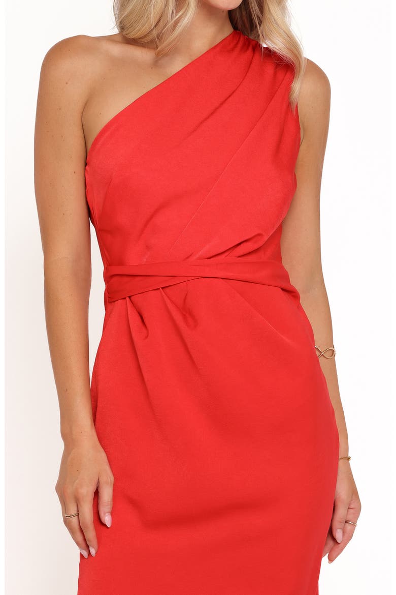 Nadia One-Shoulder Gown, Alternate, color, RED JACQUARD SATIN