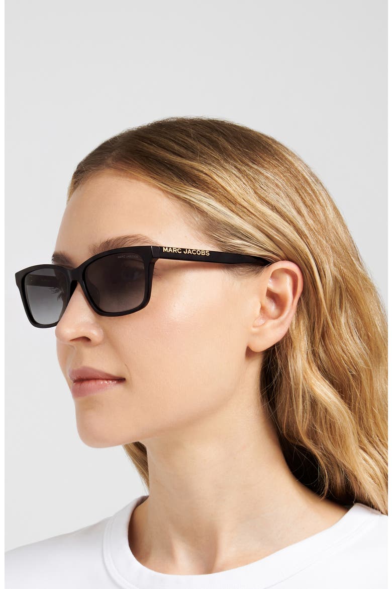56mm Rectangular Sunglasses, Alternate, color, BLACK/ DARK GREY SF