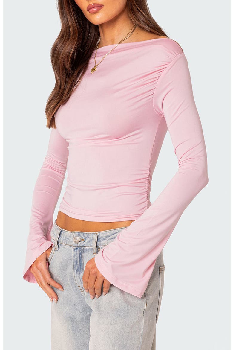 Dana Gathered Bell Sleeve Crop Top, Alternate, color, LIGHT-PINK