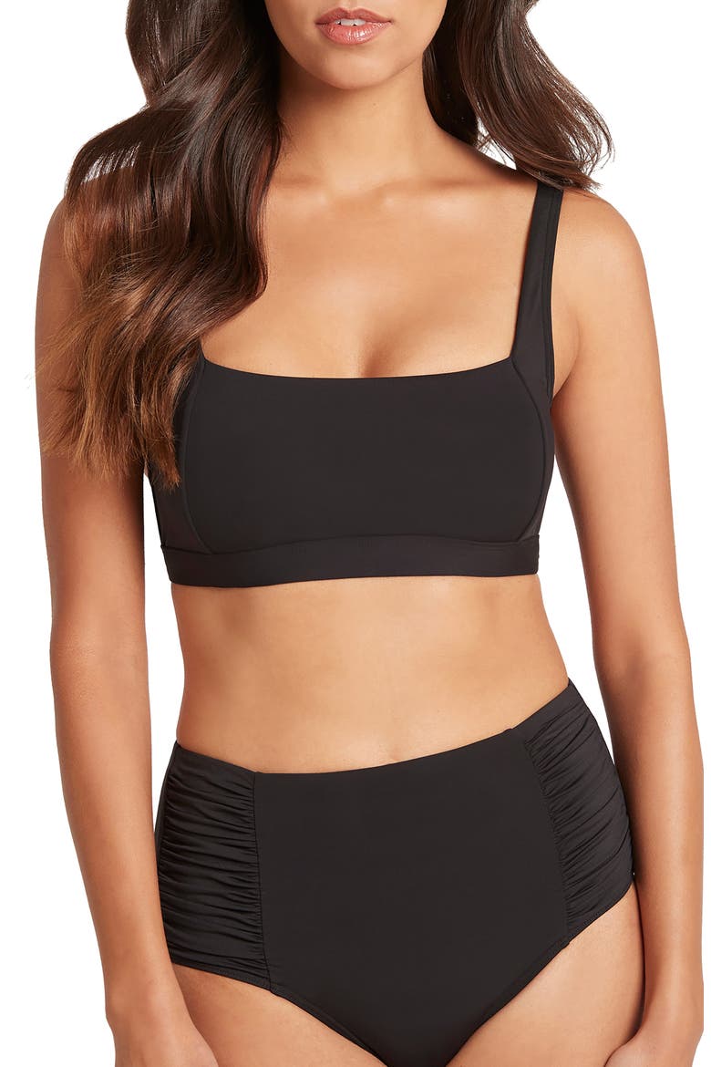 Square Neck Bralette Bikini Top, Alternate, color, BLACK