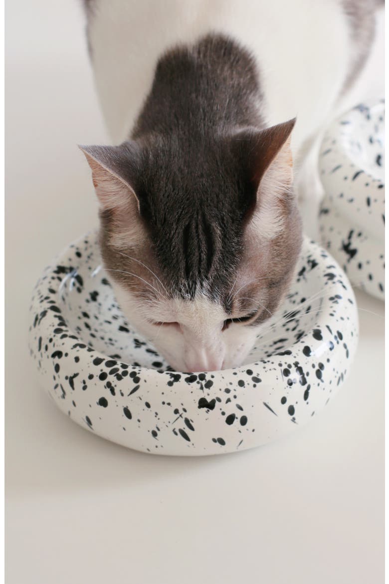 Ink Halo Cat Bowl, Alternate, color, WHITE WITH BLACK INK SPLATTER