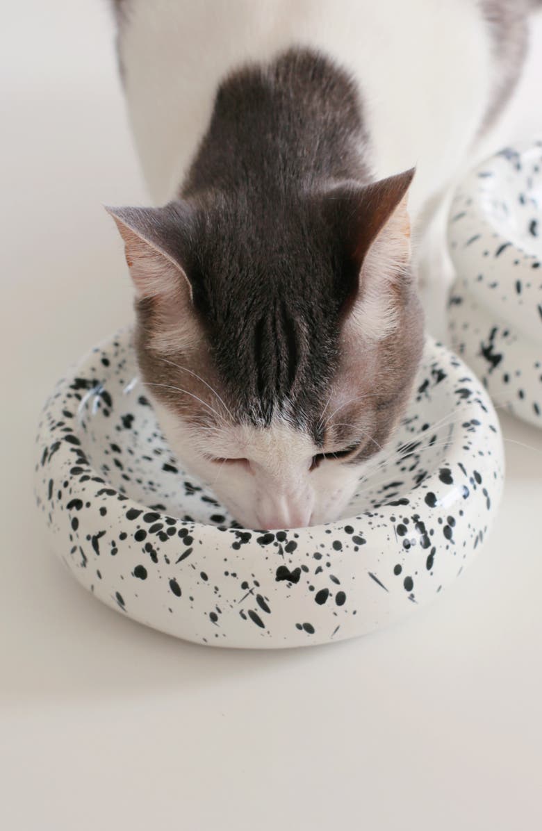 Catenary Ink Halo Cat Bowl, Alternate, color, White With Black Ink Splatter