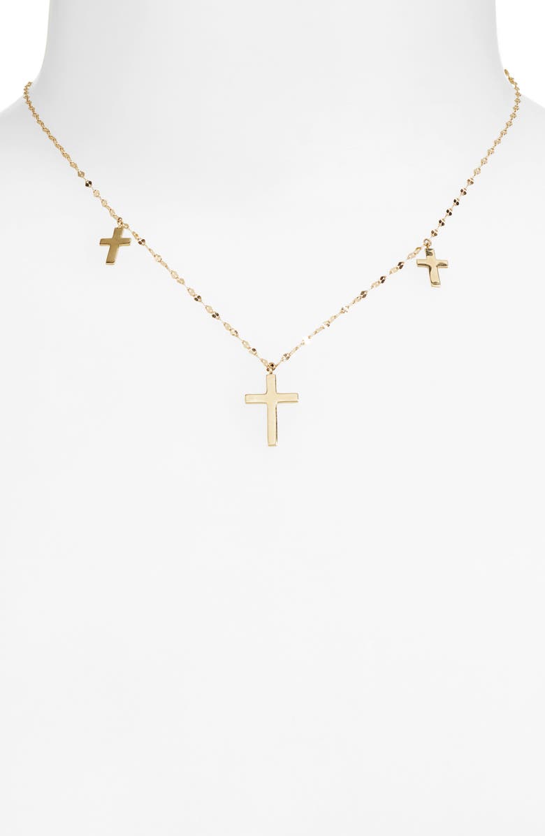 LANA 14K Yellow Gold Triple Cross Charm Necklace, Alternate, color, Yellow Gold