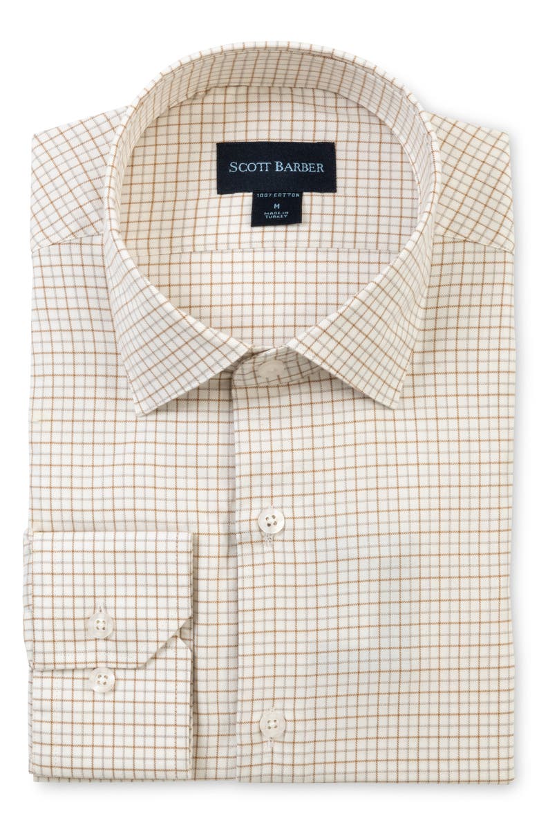 Scott Barber Regular Fit Tattersall Cotton Twill Button-Up Shirt, Main, color, Winter White