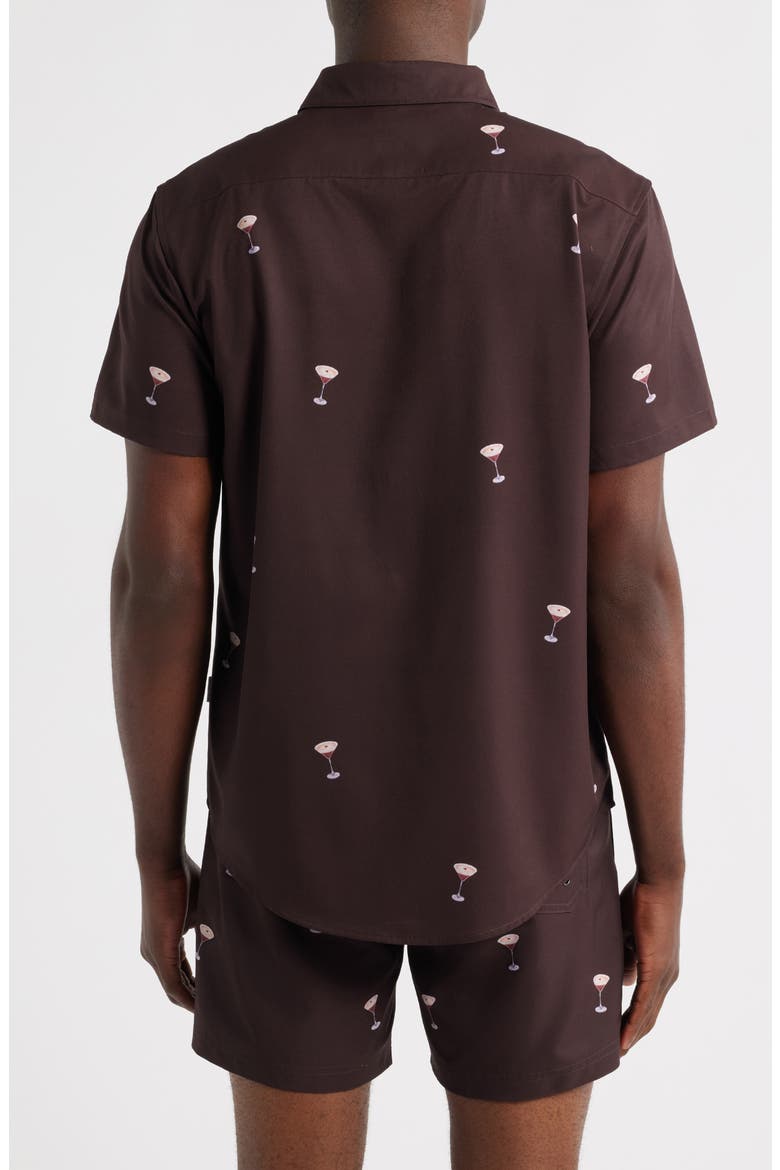 Espresso Martini Trim Fit Short Sleeve Performance Button-Down Shirt, Alternate, color, BROWN