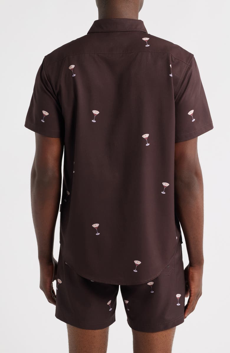 MAVRANS Espresso Martini Trim Fit Short Sleeve Performance Button-Down Shirt, Alternate, color, Brown