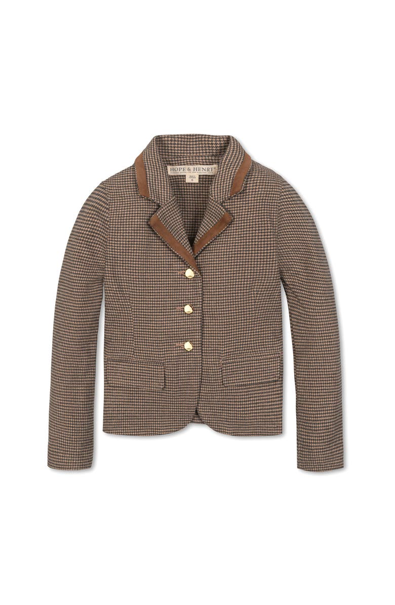 Hope & Henry Kids' Organic Brushed Cotton Dress Blazer, Main, color, Camel Houndstooth