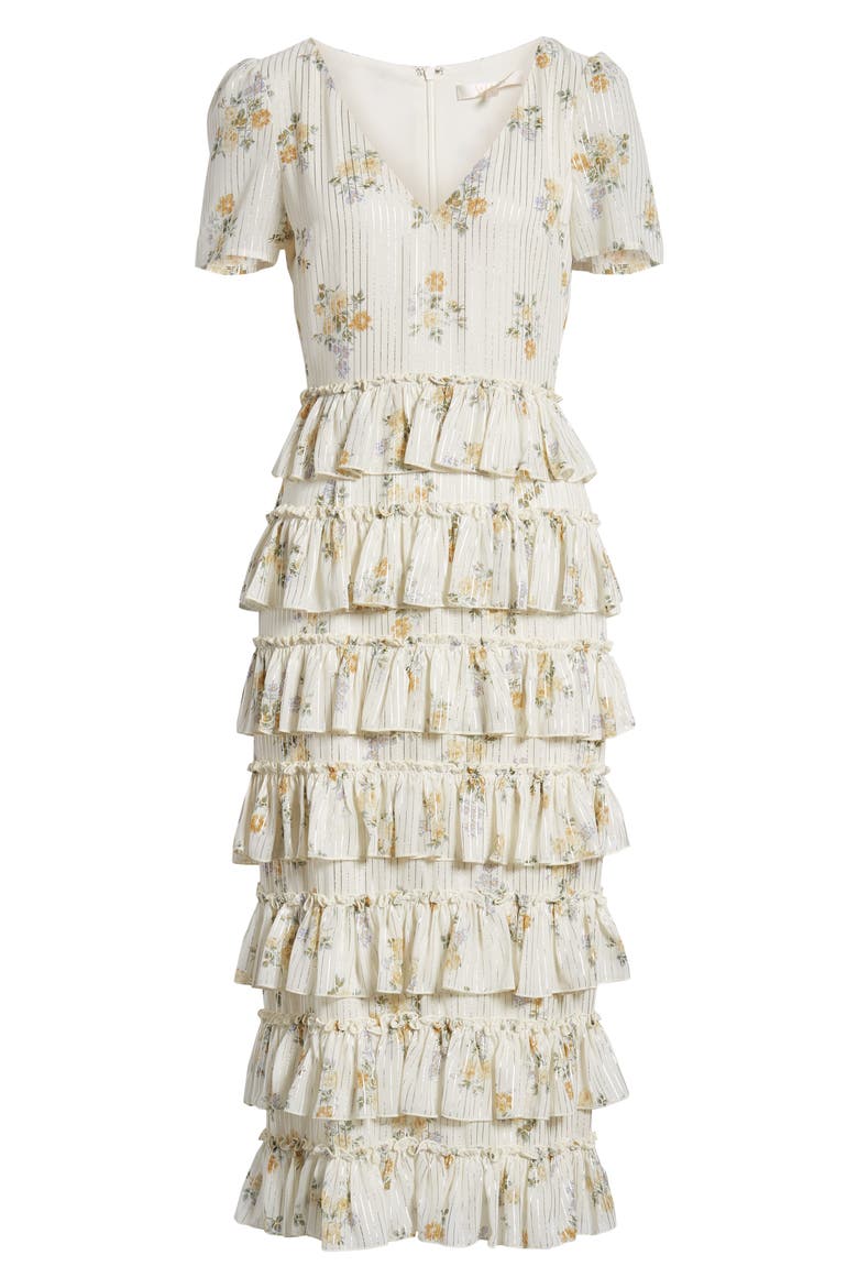 Darlene Tiered Ruffle Dress, Alternate, color, IVORY DITSY FLORAL