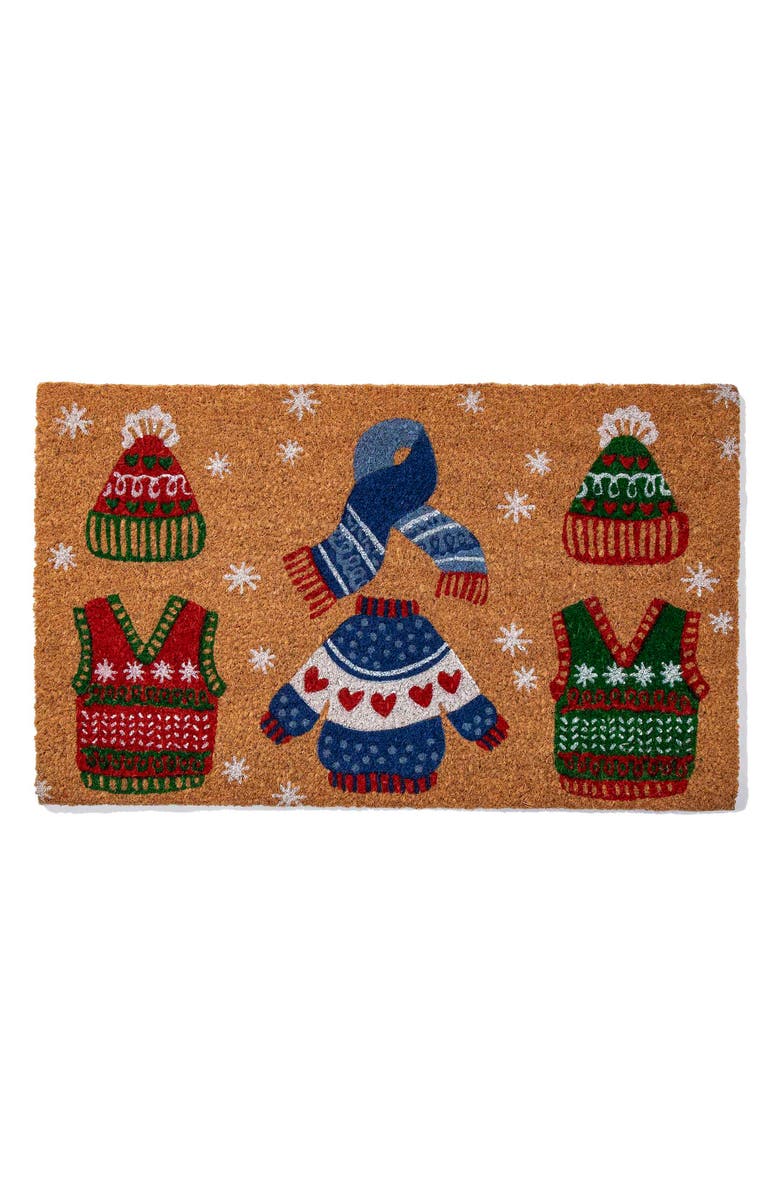 ENTRYWAYS Holiday Sweaters Coir Doormat, Main, color, Multi Red