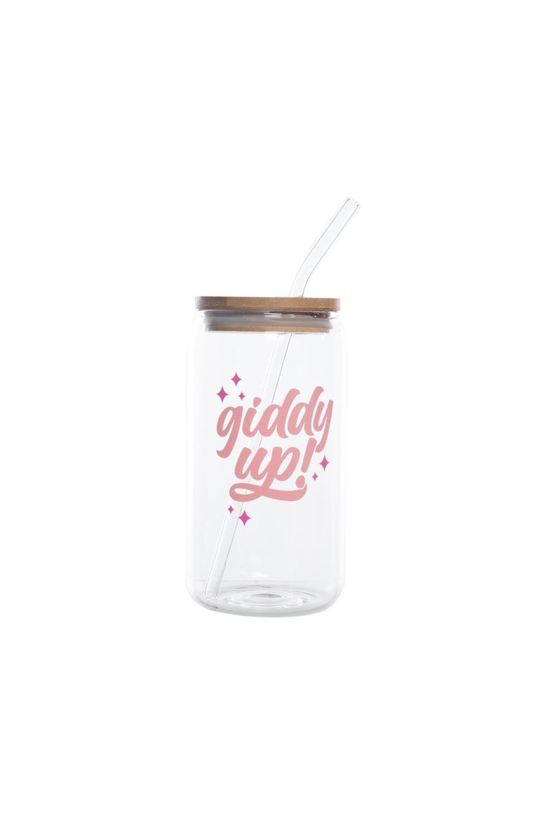 Giddy Up! Glass Cup w/ Lid and Straw Glass Clear 16 oz, Main, color, Clear