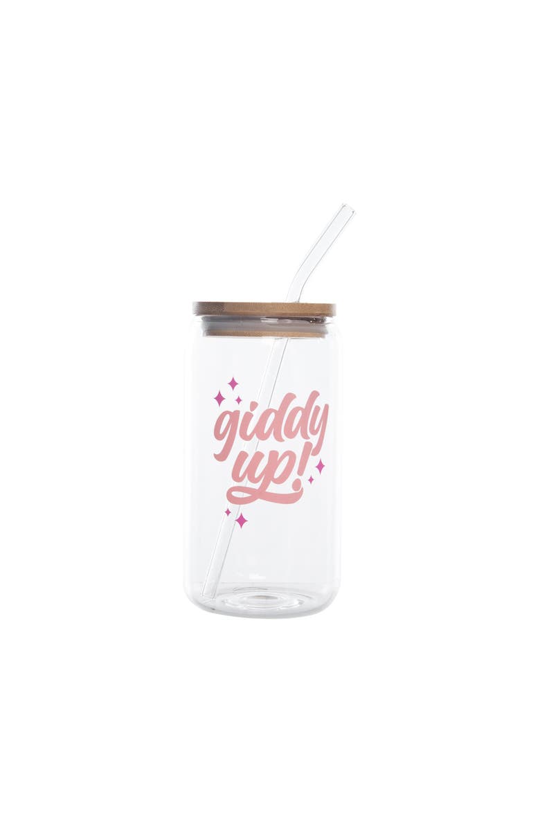 Totalee Gift Giddy Up! Glass Cup w/ Lid and Straw Glass Clear 16 oz, Main, color, Clear