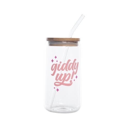 Totalee Gift Giddy Up! Glass Cup W/ Lid And Straw Glass Clear 16 oz In Multi