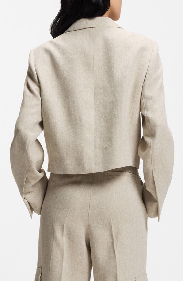 BOSS Jojeka1 Double Breasted Linen Blend Crop Blazer, Alternate, color, Herringbone Linen