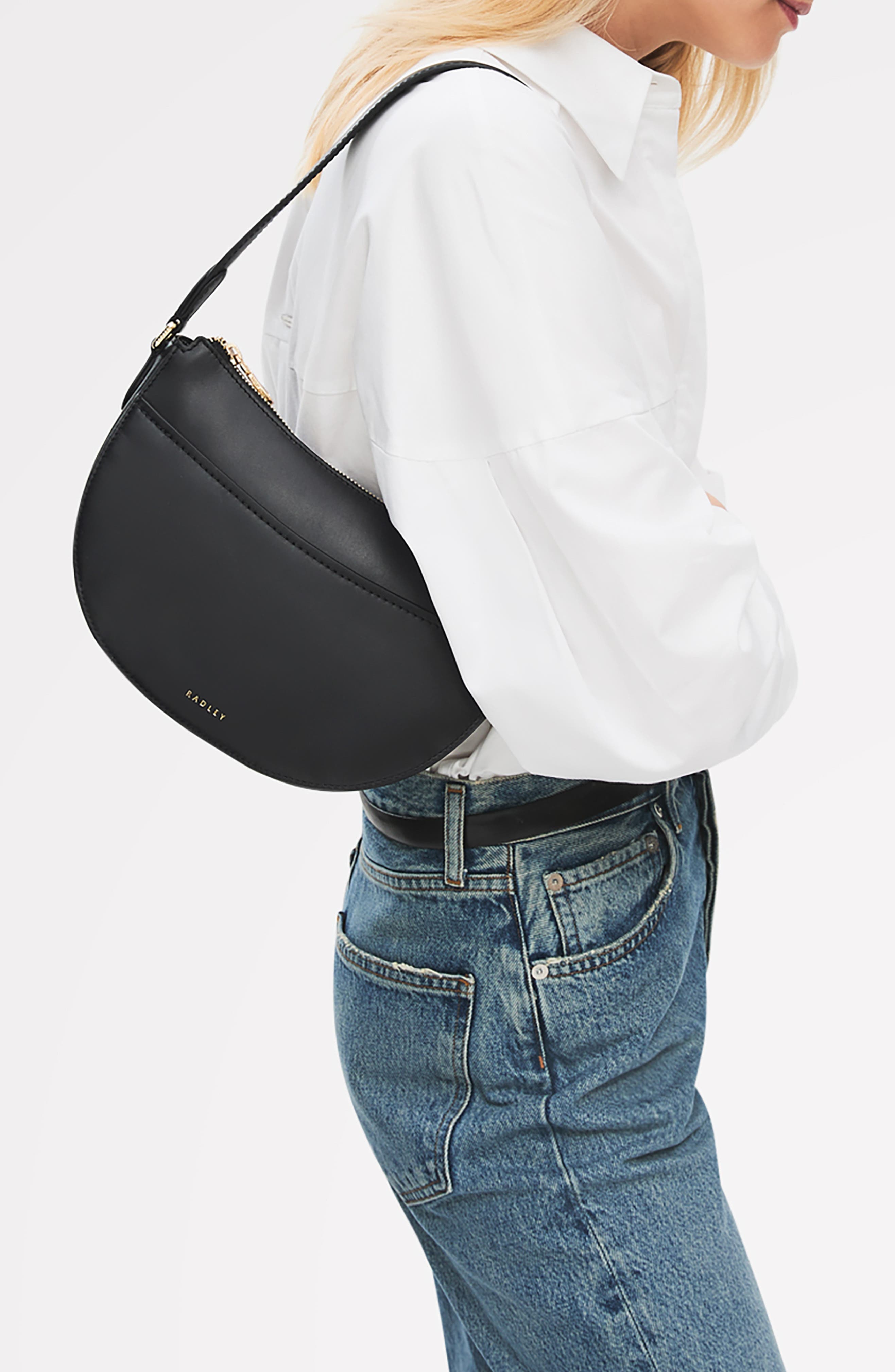 Radley Portland Way Leather Shoulder Bag, Alternate, color, Black