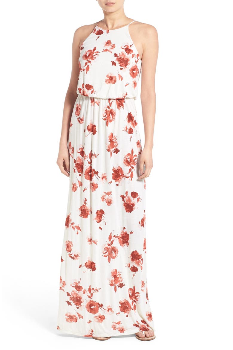 High Neck Maxi Dress, Main, color, CREAM / ROSE
