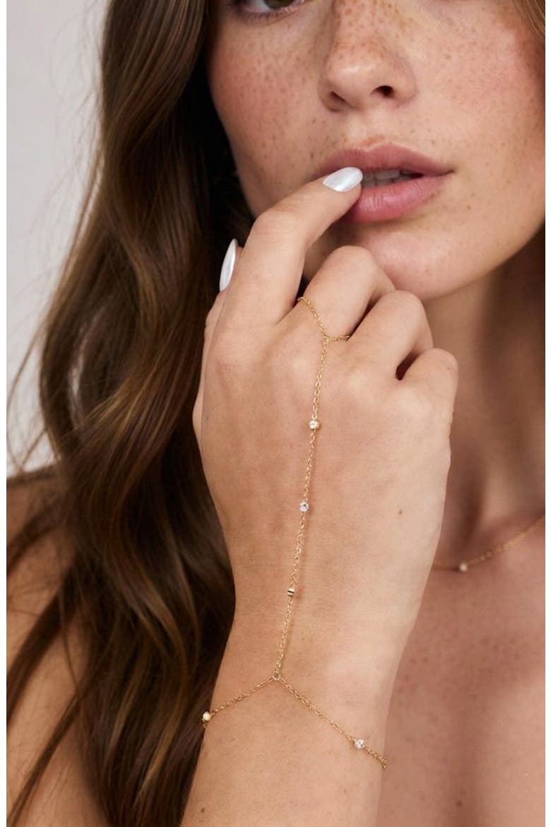 Cubic Zirconia Hand Chain Bracelet, Alternate, color, GOLD