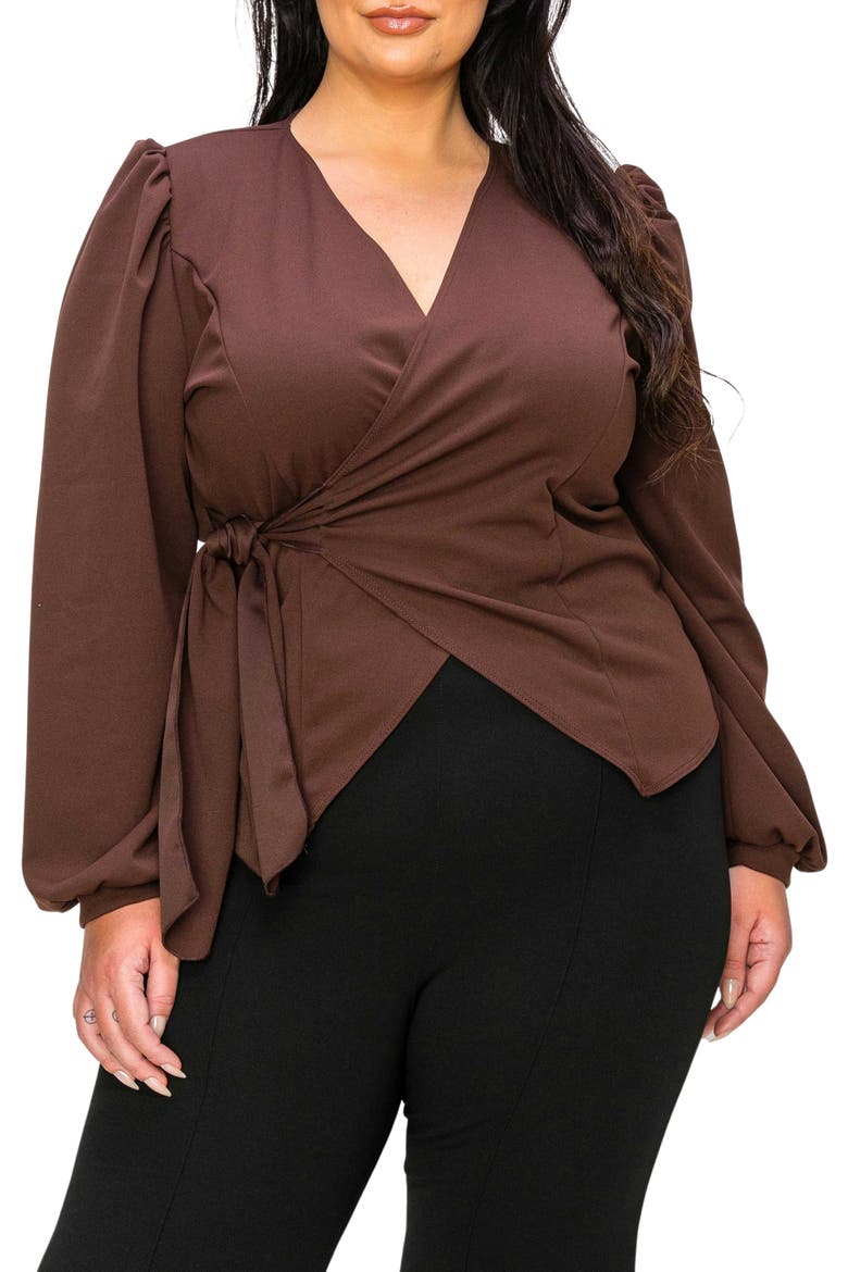 Yelena Wrap Top, Main, color, LIGHT BROWN