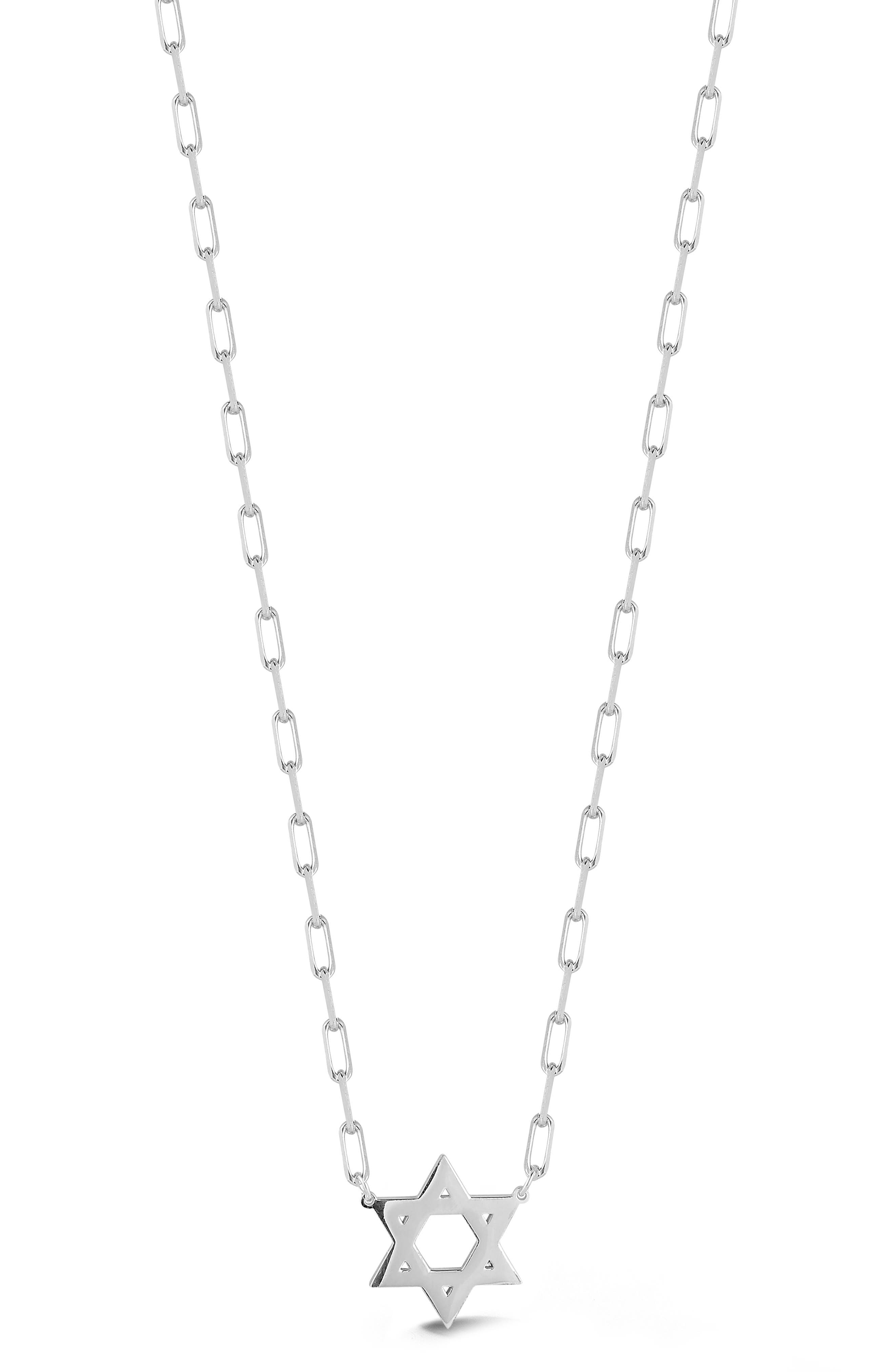 SPHERA MILANO Rhodium Plated Sterling Silver Star of David Pendant Necklace