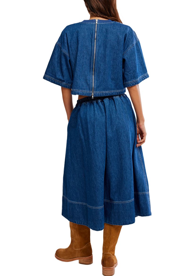 Westley Denim Crop Top & Skirt, Alternate, color, DEEP SEA WASH