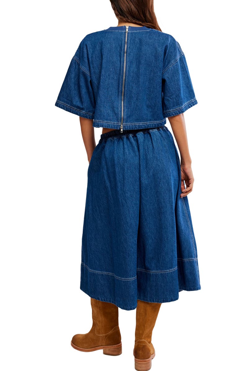 Free People Westley Denim Crop Top & Skirt, Alternate, color, Deep Sea Wash