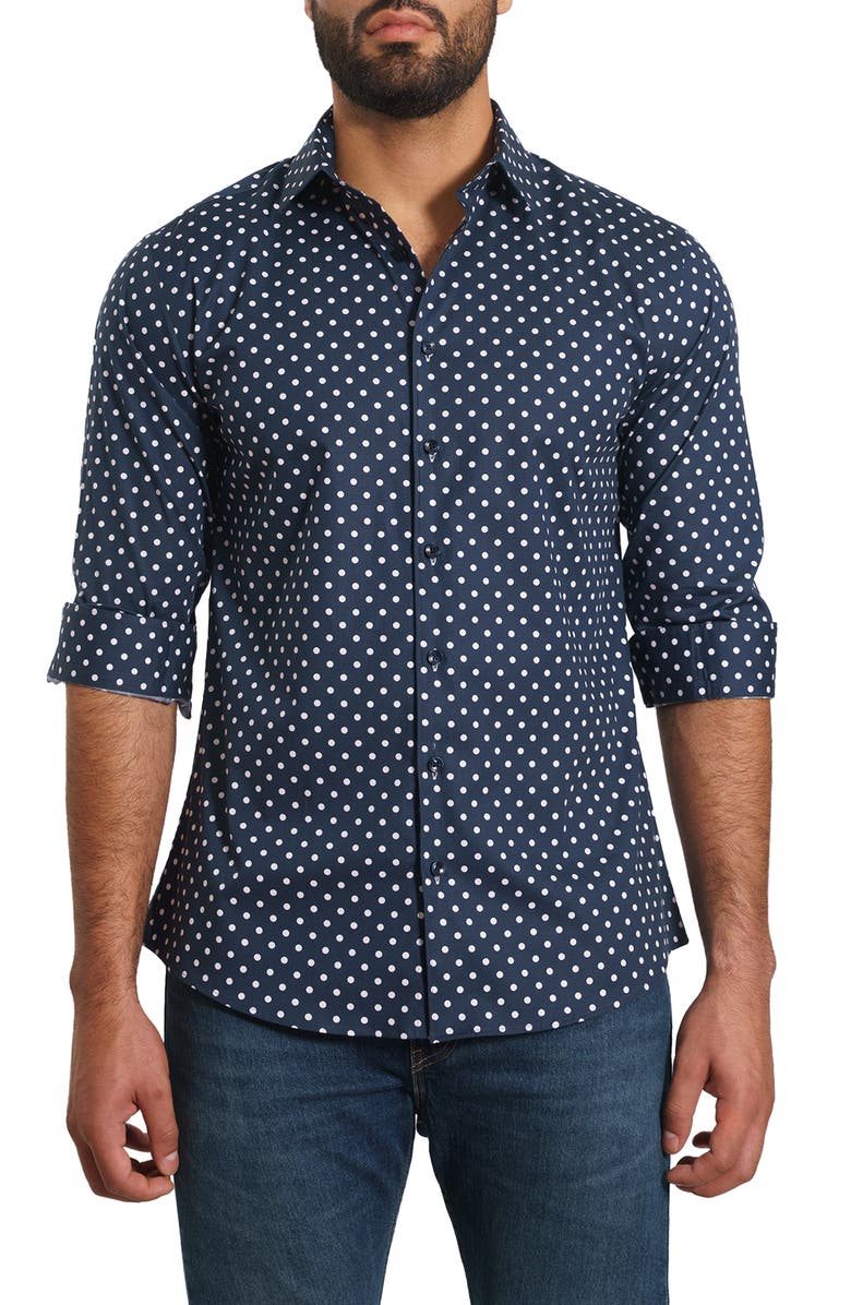 Jared Lang Trim Fit Dot Print Button-Up Shirt, Main, color,
