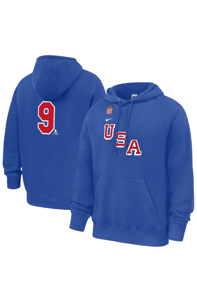 Nike Men's Nike Jack Eichel Royal US Hockey 2026 Name & Number Hoodie, Main, color, Royal
