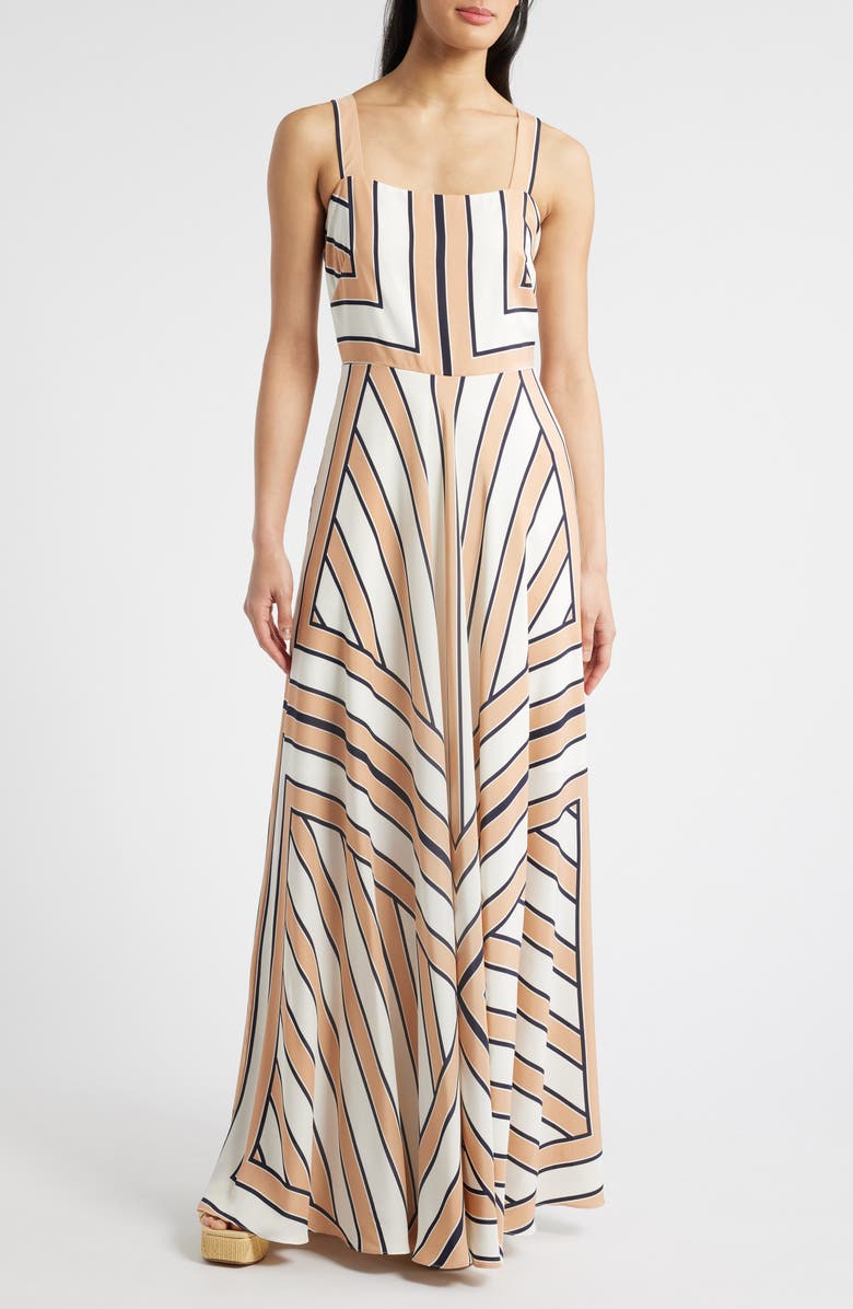 Eliza J Stripe Scarf Sleeveless Maxi Dress, Main, color, Khaki White