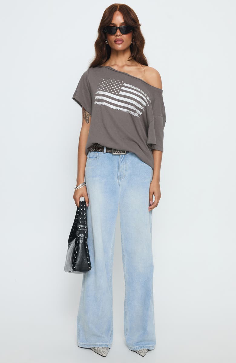 Princess Polly American Tune Off the Shoulder Graphic T-Shirt, Alternate, color, Washed Black