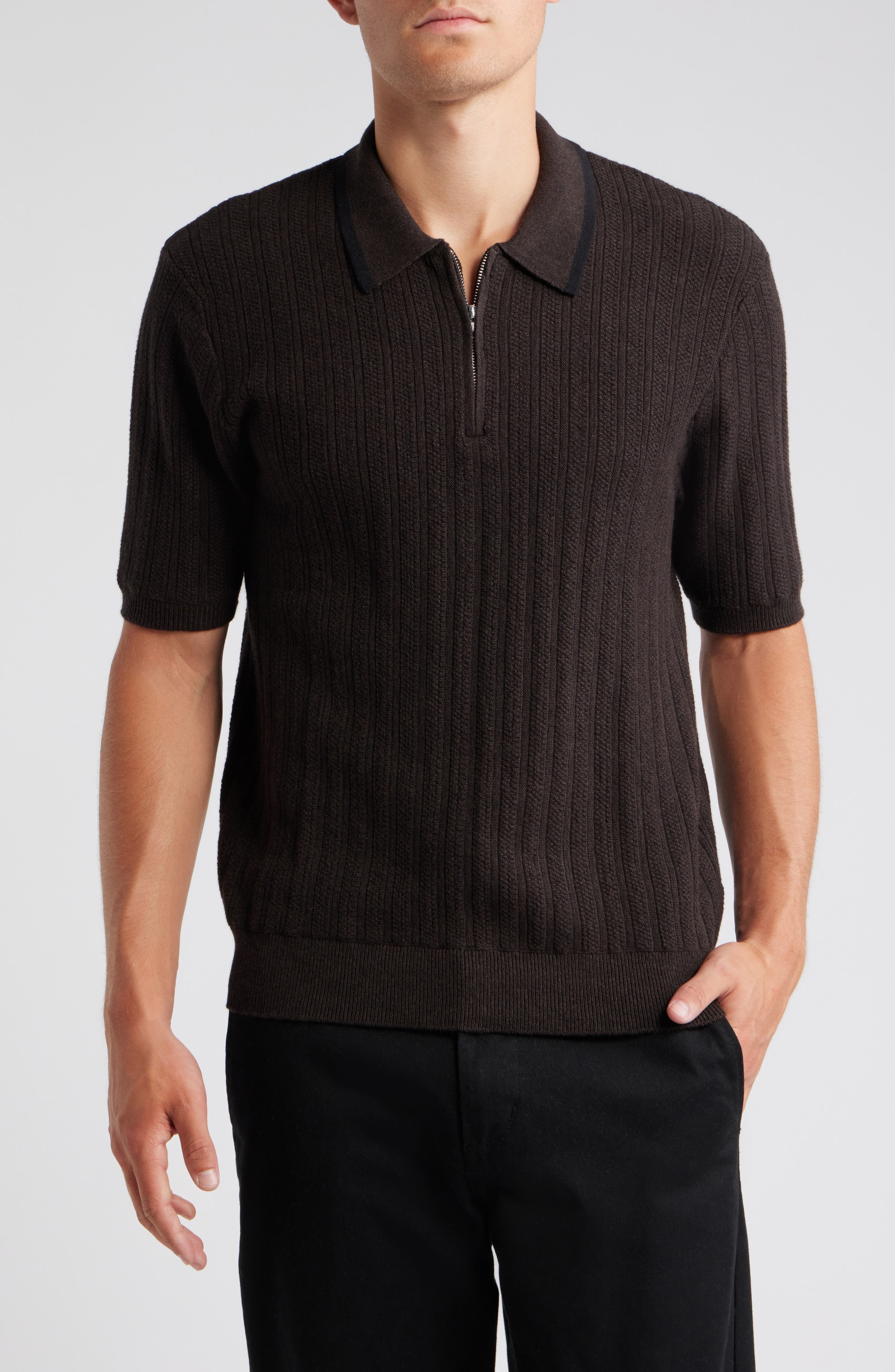 Wax London Bury Half Zip Cotton & Cashmere Polo Sweater