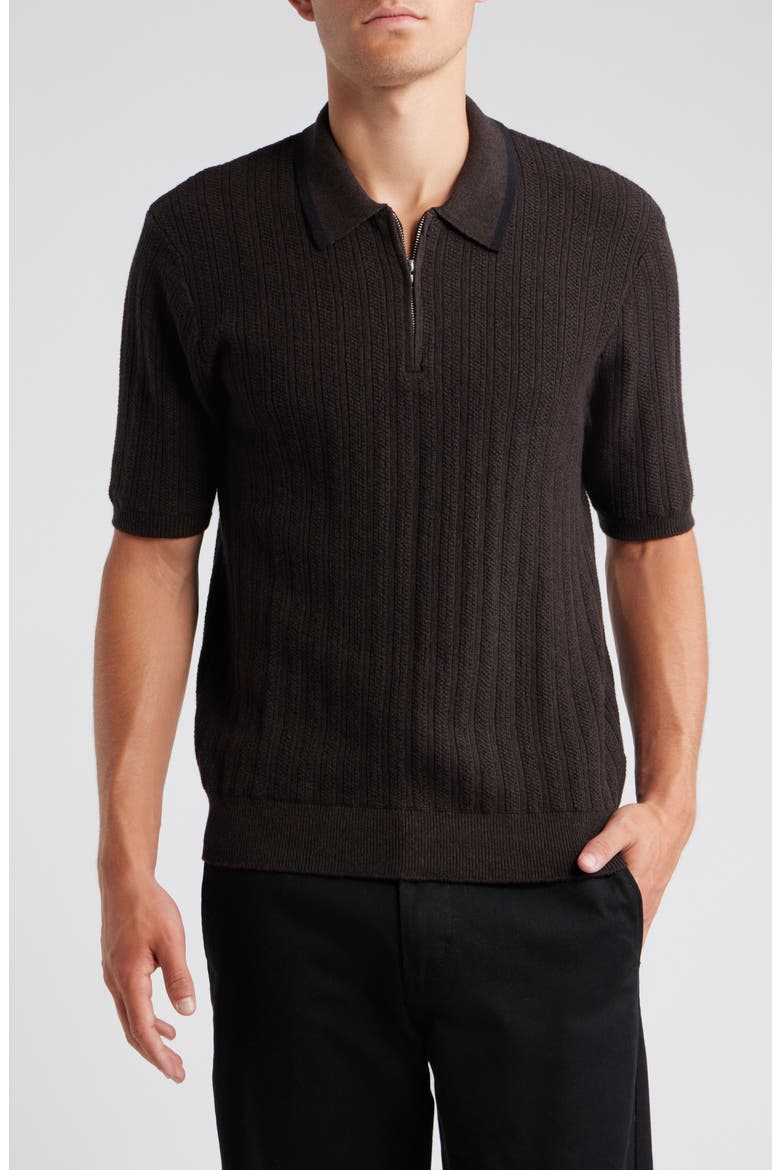 Bury Half Zip Cotton & Cashmere Polo Sweater, Main, color, DARK BROWN