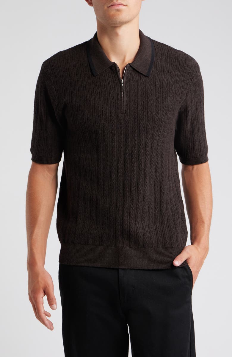 Wax London Bury Half Zip Cotton & Cashmere Polo Sweater, Main, color, Dark Brown