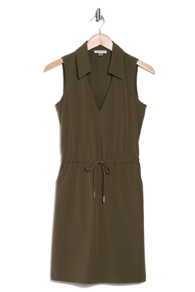 sleeveless v neck tie waist shirt dress Nadia Tie Waist Sleeveless Shirt Dress