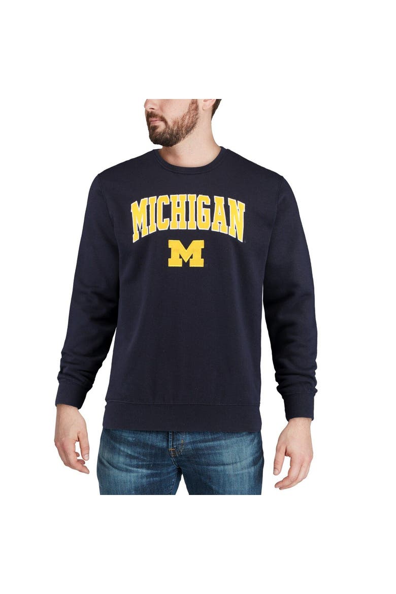 Men's Colosseum Navy Michigan Wolverines Arch & Logo Crew Neck Sweatshirt, Alternate, color, Navy