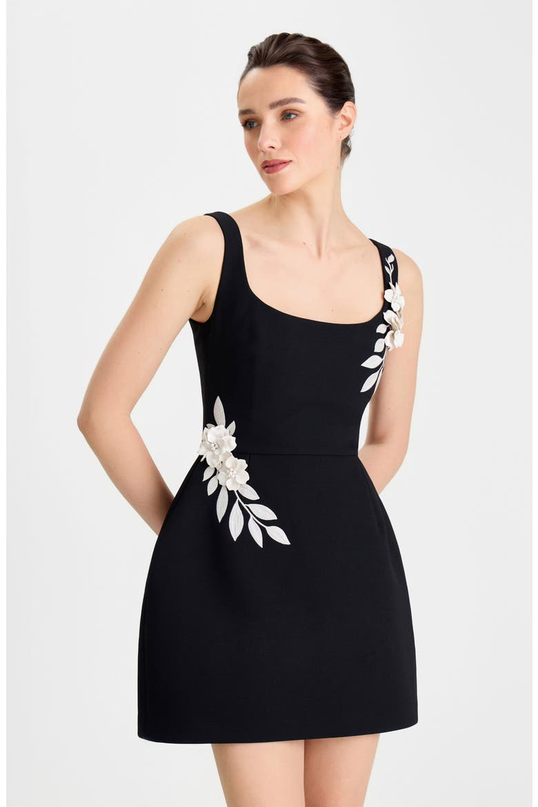 Lana Floral Appliqué Fit & Flare Cocktail Minidress, Alternate, color, BLACK
