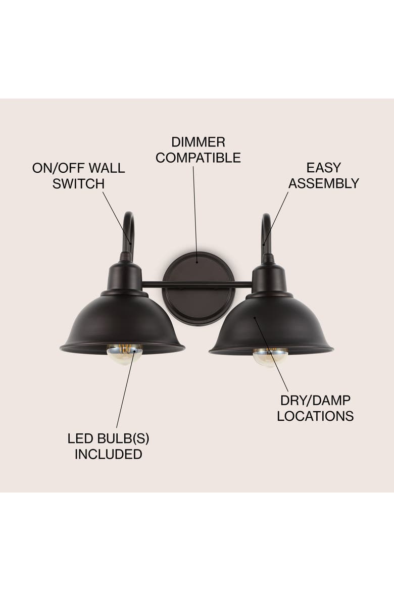 Frisco 2-Light Farmhouse Industrial Iron LED Vanity, Alternate, color, Oil Rubbed Bronze
