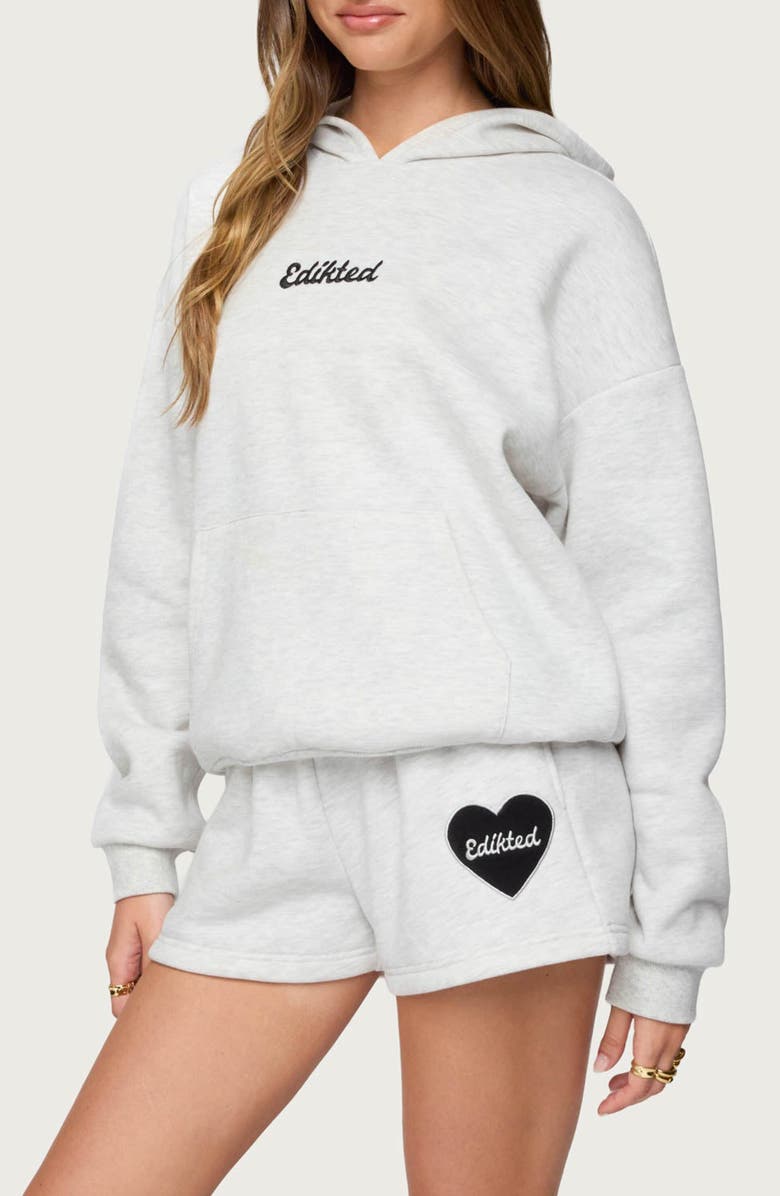 EDIKTED Big Love Embroidered Hoodie, Alternate, color, Gray-Melange