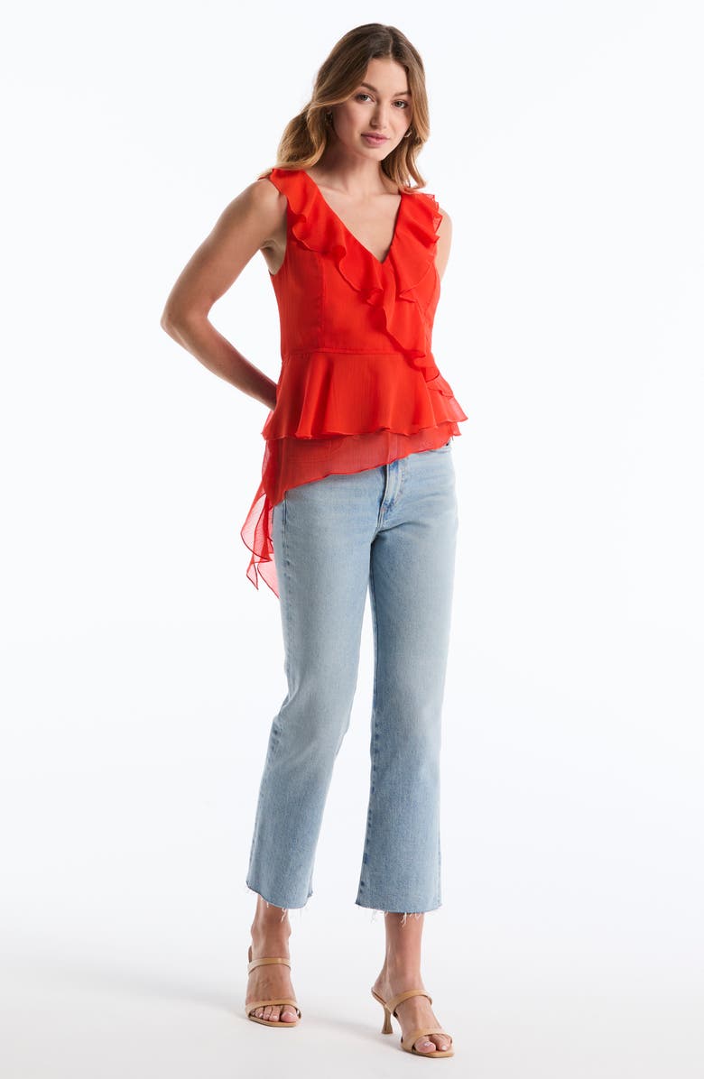 Laundry by Shelli Segal Asymmetric Ruffle Top, Alternate, color, Grenadine