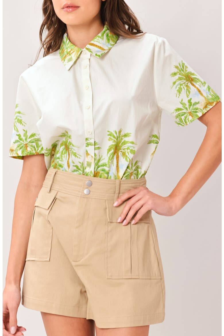 Printed Cotton Short Sleeve Shirt, Alternate, color, OFF WHITE GREEN